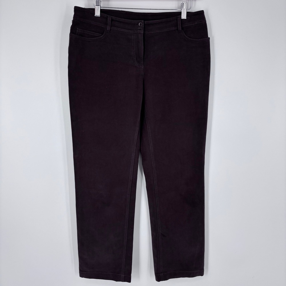 Eileen Fisher Moleskin Pants Women Petite PM Brown Cotton Stretch Italian Fabric